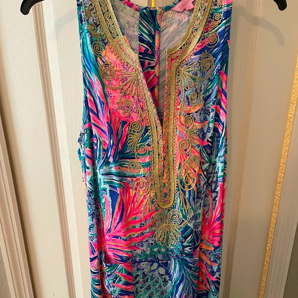 Lilly Pulitzer Carlotta Gypset Paradise Gold Cording Stretch Shift Dress